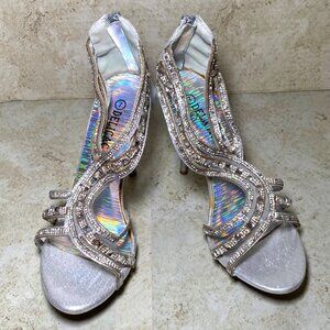 Silver Rhinestone High Heel Sandals With‎ Zipper Back For Women Glam Party Prom